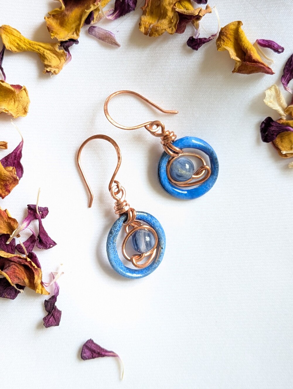 Blue Dream Earrings - Artisan Crafted Copper Wire Wrapped Kyanite Gemstones - Picture 14 of 16